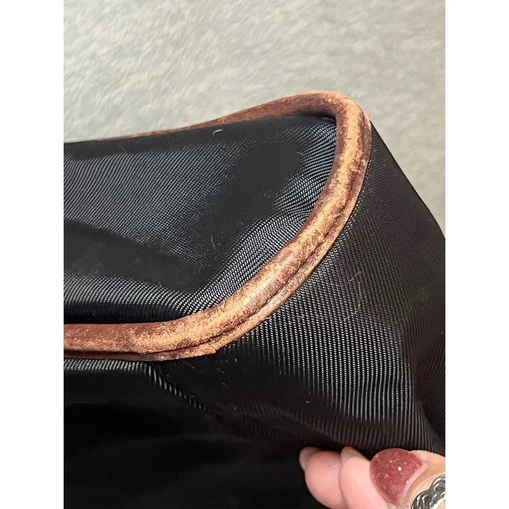Brighton Black Nylon Brown Croc Embossed Leather Tote Shoulder Bag Braided Strap